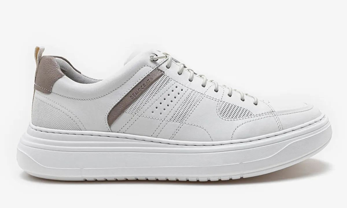 SAPATENIS MASC OFF WHITE, COURO BOVINO ,